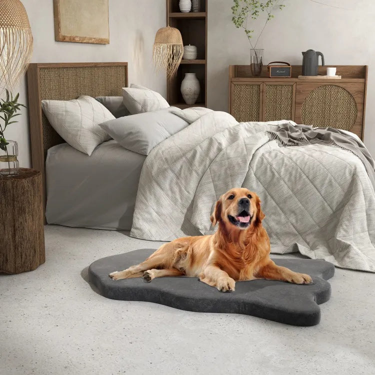 Restpaw orthopedic memory foam dog bed for large dogs, grey, on a bedroom floor