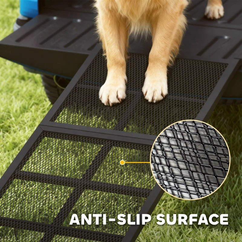 Restpaw dog car ramp steel frame and connector attached to a car